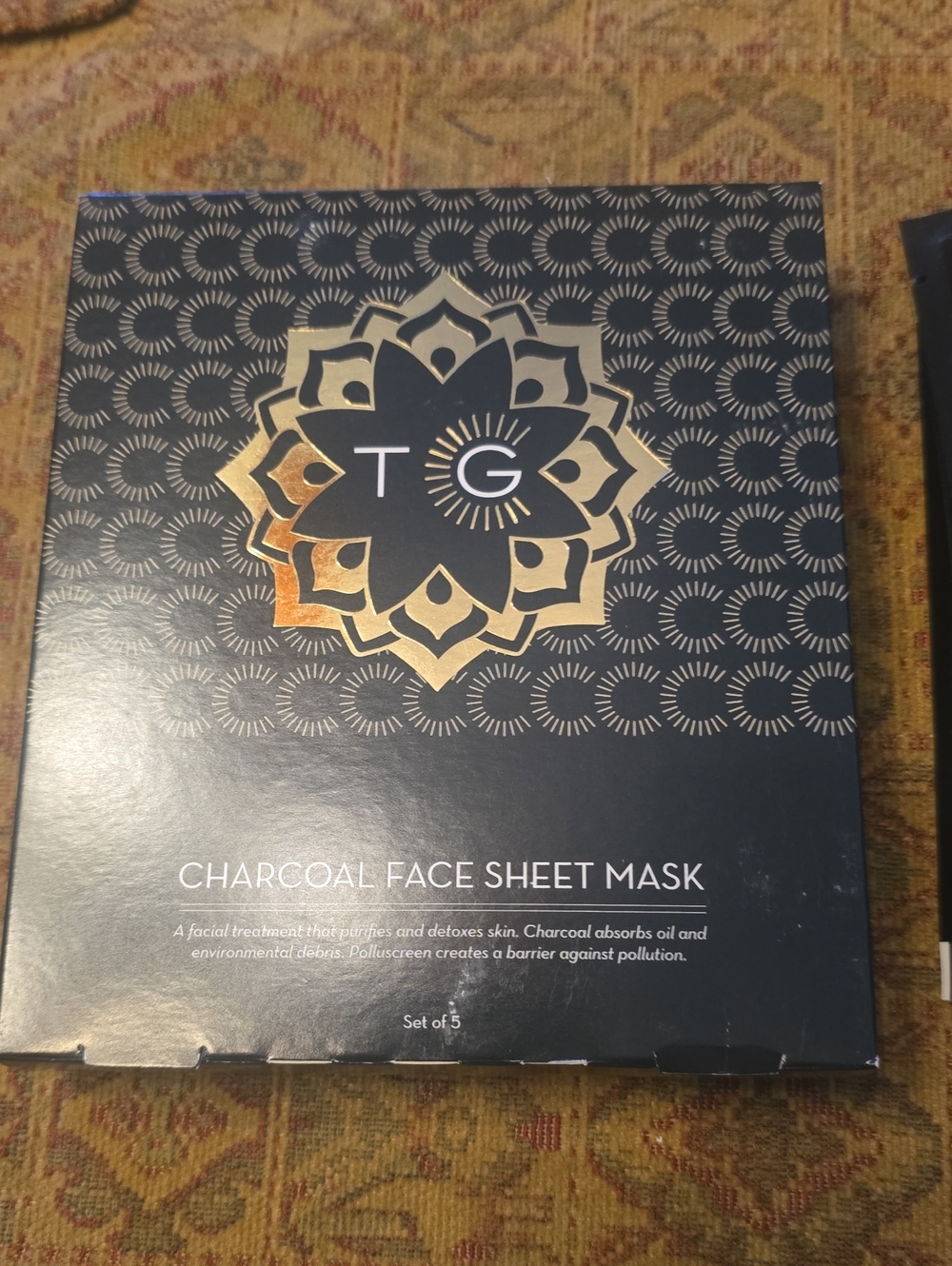 Total Glow Charcoal Face Sheet Mask — Black & Gold Design Sets of 5